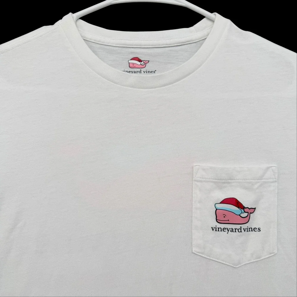 Vineyard Vines Kids XL 18 White Long Sleeve Merry Christmas Santa Whale T-Shirt
